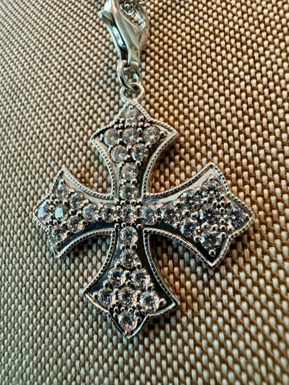 CZ Pave (DE) Silver Maltese Cross Pendant Charm
